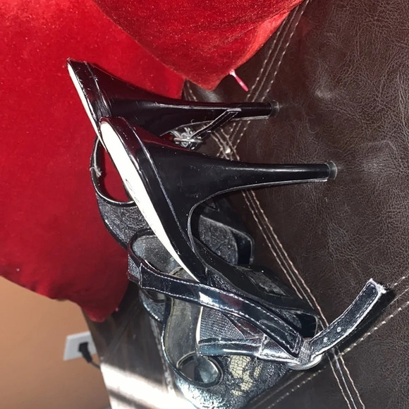 Guess fashion lace sheer black sling back heels 5.5 - Picture 4 of 8